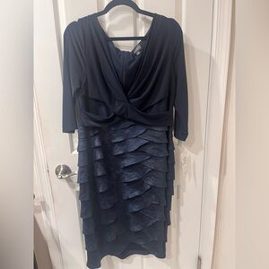 Adrianna Papell, Brand New, with tags. Navy Blue Draping and Ruching Dress
